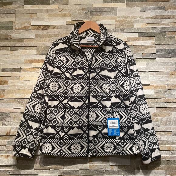 Columbia Women’s M Mount Cannon Printed Fleece Jacket | Black White Aztec NWT - Picture 1 of 9